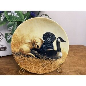 Vintage Knowles Ducking Duty Labrador Retriever Puppies Plate Box COA Lynn Kaatz